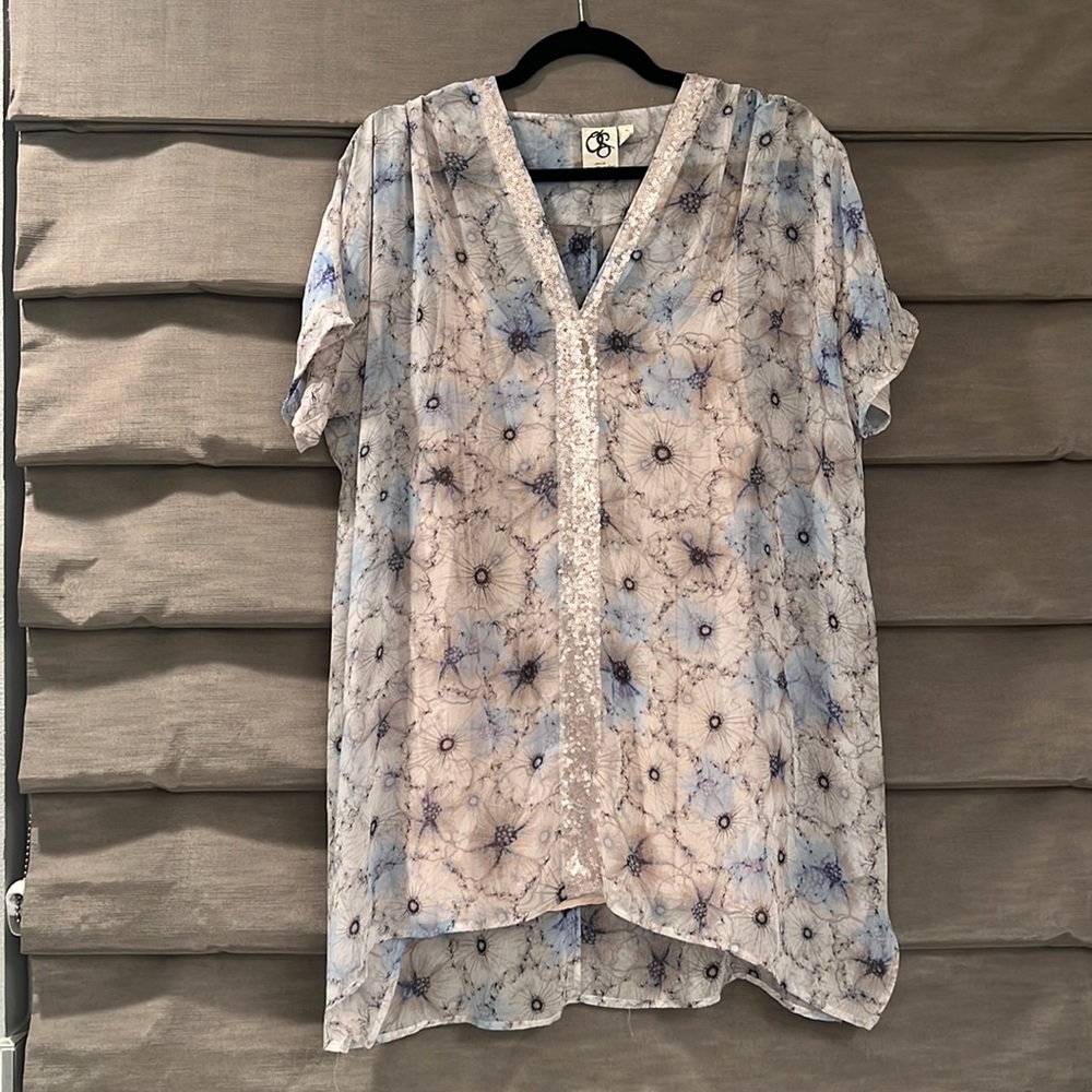 ANTHROPOLOGIE sequin detailed shear floral tunic